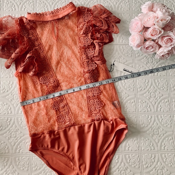 Dusty Rose Body Suit Lace Blouse - Picture 6 of 6